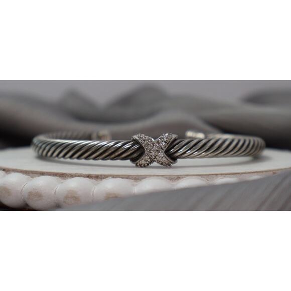 David Yurman 925 & 18k Diamond X Station Cuff Bracelet 29.2G/7.25in/4.9mm - Picture 1 of 7